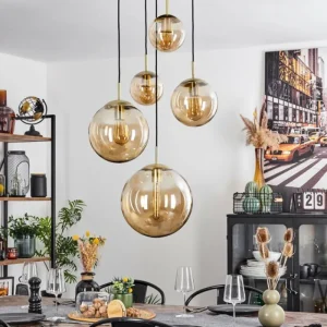 hofstein Suspension Verbania Laiton, Noir, 5 lumières* Lampes En Verre