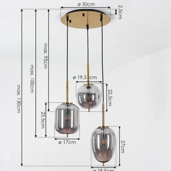 hofstein Suspension Verbania Laiton, 3 lumières* Lampes Modernes