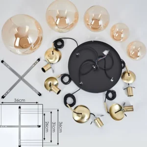 hofstein Suspension Verbania Laiton, Noir, 5 lumières* Lampes En Verre