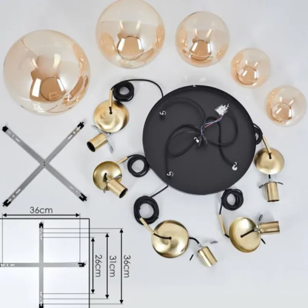 hofstein Suspension Verbania Laiton, Noir, 5 lumières* Lampes En Verre