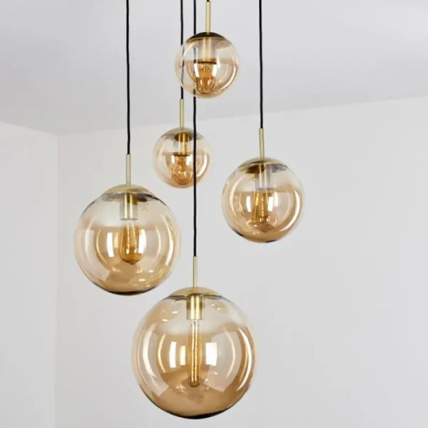 hofstein Suspension Verbania Laiton, Noir, 5 lumières* Lampes En Verre