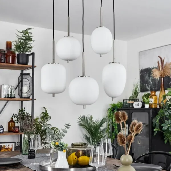 hofstein Suspension Verbania Nickel mat, 5 lumières* Lampes En Verre