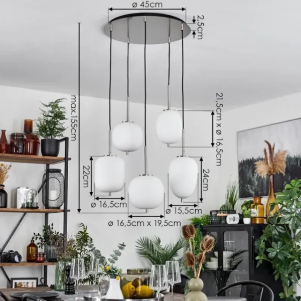hofstein Suspension Verbania Nickel mat, 5 lumières* Lampes En Verre