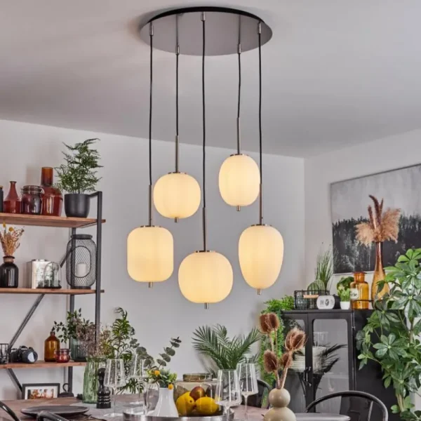 hofstein Suspension Verbania Nickel mat, 5 lumières* Lampes En Verre