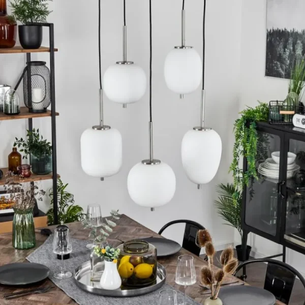 hofstein Suspension Verbania Nickel mat, 5 lumières* Lampes En Verre