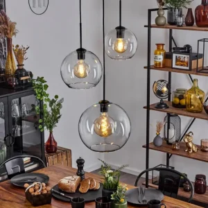 hofstein Suspension Verre 20 cm, 25 cm, 30cm Koyoto Clair, 3 lumières* Lampes En Verre