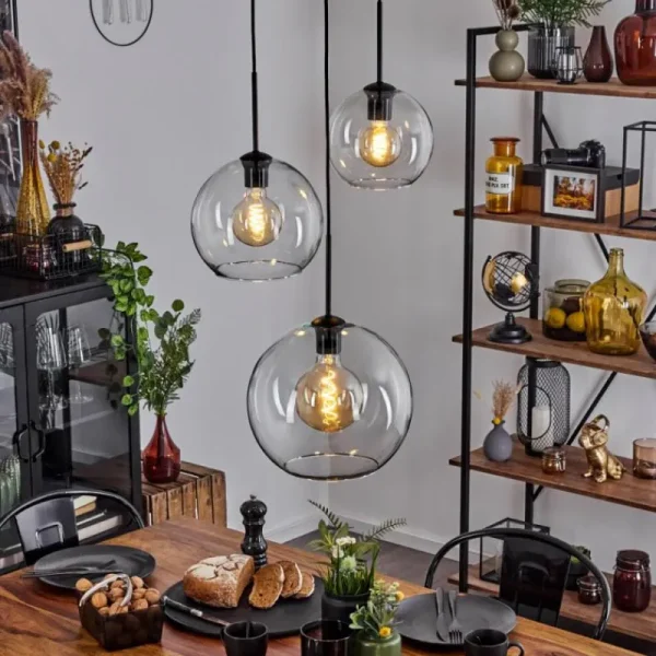 hofstein Suspension Verre 20 cm, 25 cm, 30cm Koyoto Clair, 3 lumières* Lampes En Verre