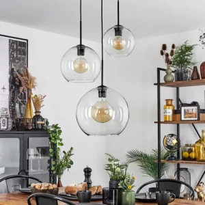 hofstein Suspension Verre 20 cm, 25 cm, 30cm Koyoto Clair, 3 lumières* Lampes En Verre