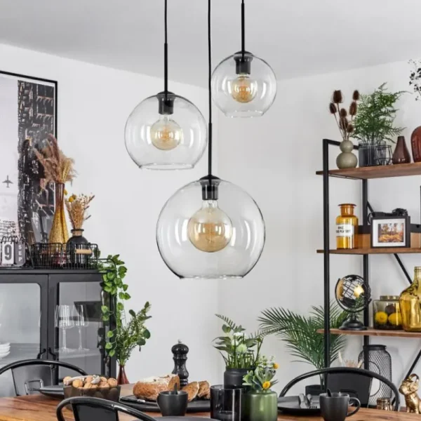 hofstein Suspension Verre 20 cm, 25 cm, 30cm Koyoto Clair, 3 lumières* Lampes En Verre