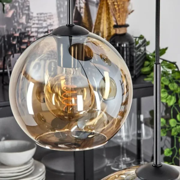 hofstein Suspension Verre 15 cm, 20 cm, 25 cm, 30cm Koyoto Ambre, 5 lumières* Lampes En Verre