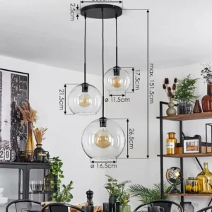 hofstein Suspension Verre 20 cm, 25 cm, 30cm Koyoto Clair, 3 lumières* Lampes En Verre