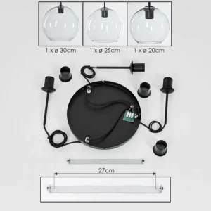hofstein Suspension Verre 20 cm, 25 cm, 30cm Koyoto Clair, 3 lumières* Lampes En Verre