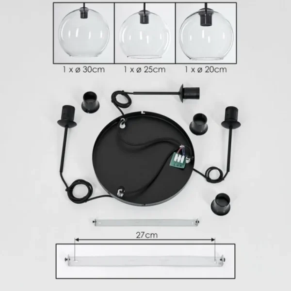 hofstein Suspension Verre 20 cm, 25 cm, 30cm Koyoto Clair, 3 lumières* Lampes En Verre
