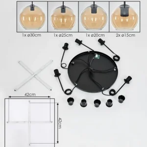 hofstein Suspension Verre 15 cm, 20 cm, 25 cm, 30cm Koyoto Ambre, 5 lumières* Lampes En Verre