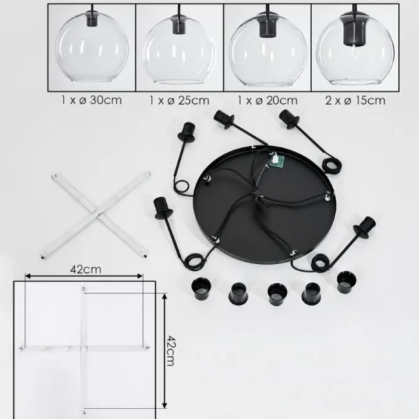 hofstein Suspension Verre 15 cm, 20 cm, 25 cm, 30cm Koyoto Clair, 5 lumières* Lampes En Verre