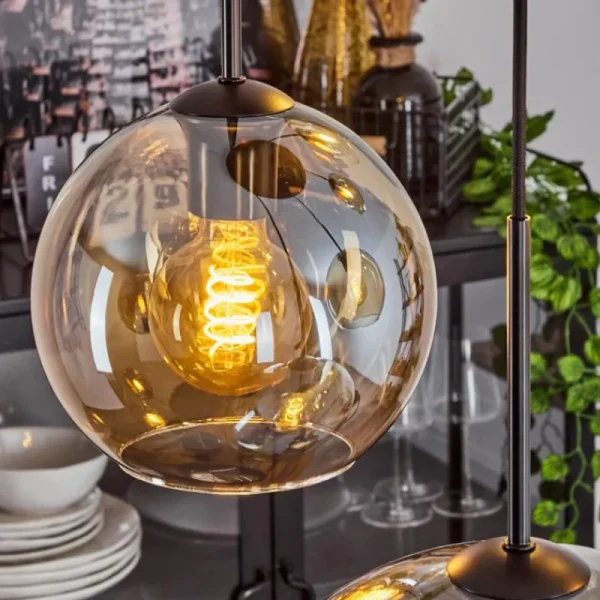hofstein Suspension Verre 15 cm, 20 cm, 25 cm, 30cm Koyoto Ambre, 5 lumières* Lampes En Verre