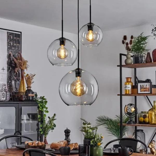 hofstein Suspension Verre 20 cm, 25 cm, 30cm Koyoto Clair, 3 lumières* Lampes En Verre
