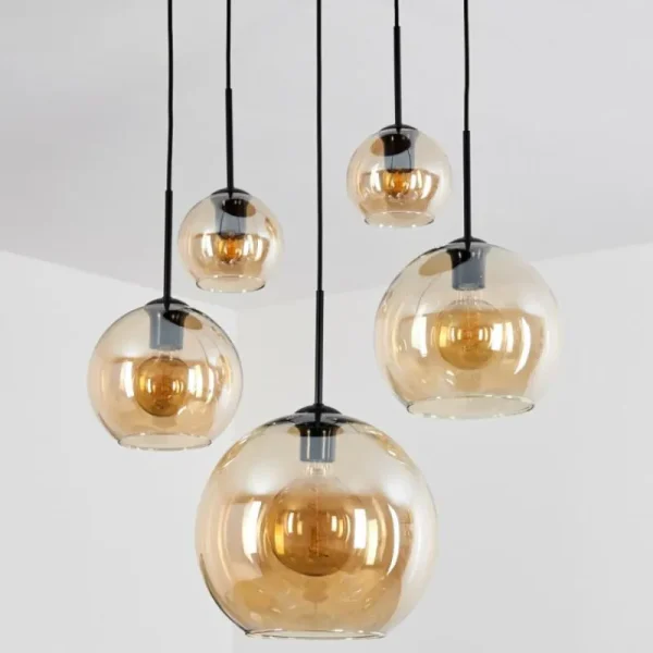hofstein Suspension Verre 15 cm, 20 cm, 25 cm, 30cm Koyoto Ambre, 5 lumières* Lampes En Verre