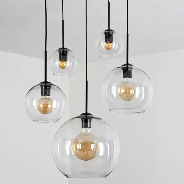 hofstein Suspension Verre 15 cm, 20 cm, 25 cm, 30cm Koyoto Clair, 5 lumières* Lampes En Verre