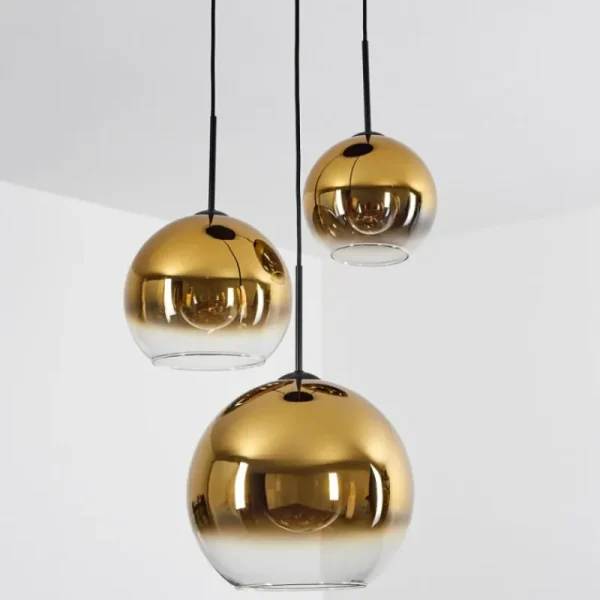 hofstein Suspension Verre 20 cm, 25 cm, 30cm Koyoto Or, Clair, 3 lumières* Lampes En Verre