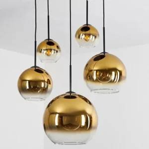 hofstein Suspension Verre 15 cm, 20 cm, 25 cm, 30cm Koyoto Or, Clair, 5 lumières* Lampes En Verre