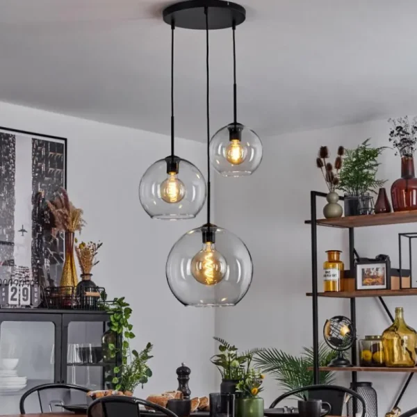 hofstein Suspension Verre 20 cm, 25 cm, 30cm Koyoto Clair, 3 lumières* Lampes En Verre