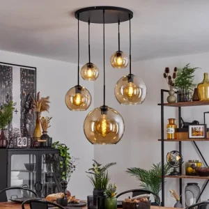 hofstein Suspension Verre 15 cm, 20 cm, 25 cm, 30cm Koyoto Ambre, 5 lumières* Lampes En Verre