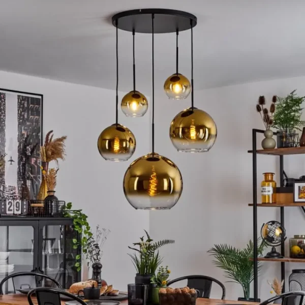 hofstein Suspension Verre 15 cm, 20 cm, 25 cm, 30cm Koyoto Or, Clair, 5 lumières* Lampes En Verre