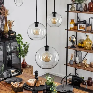 hofstein Suspension Verre 20 cm, 25 cm, 30cm Koyoto Clair, 3 lumières* Lampes En Verre
