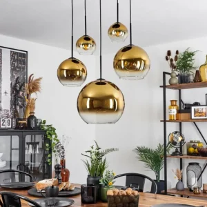 hofstein Suspension Verre 15 cm, 20 cm, 25 cm, 30cm Koyoto Or, Clair, 5 lumières* Lampes En Verre