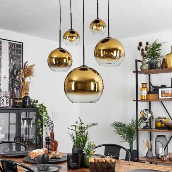 hofstein Suspension Verre 15 cm, 20 cm, 25 cm, 30cm Koyoto Or, Clair, 5 lumières* Lampes En Verre