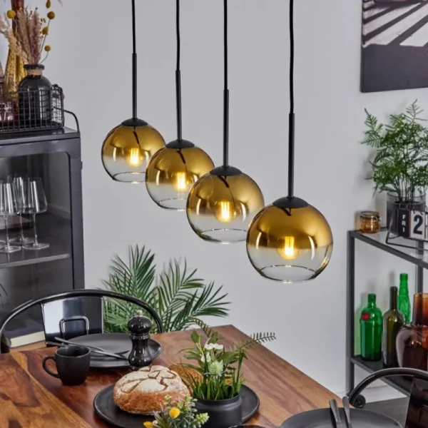 hofstein Suspension Verre 15 cm Koyoto Or, Clair, 4 lumières* Lampes En Verre