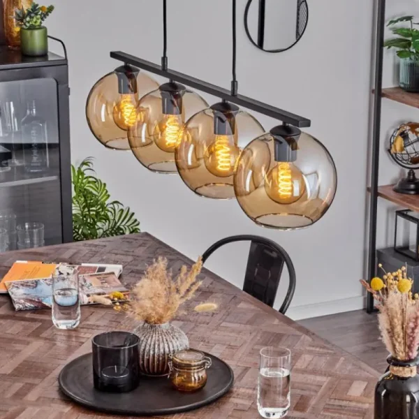 hofstein Suspension Verre 20 cm Koyoto Ambre, 4 lumières* Lampes En Verre