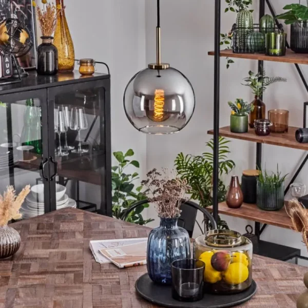 hofstein Suspension Verre 20 cm Koyoto Vieux laiton, 1 lumière* Lampes En Verre