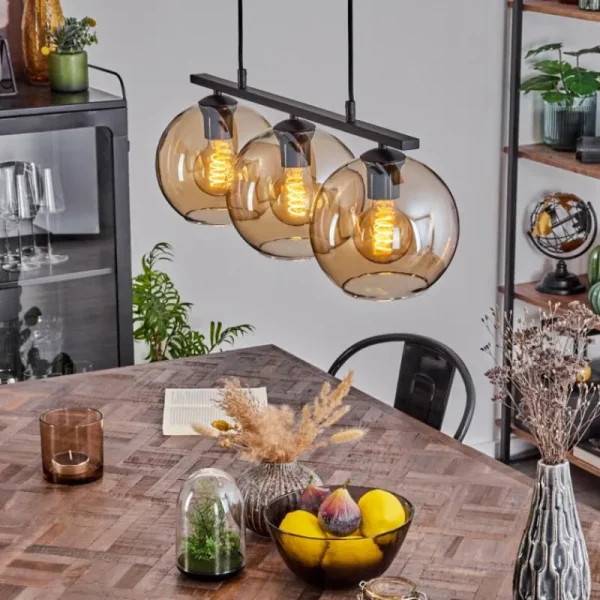 hofstein Suspension Verre 20 cm Koyoto Ambre, 3 lumières* Lampes En Verre