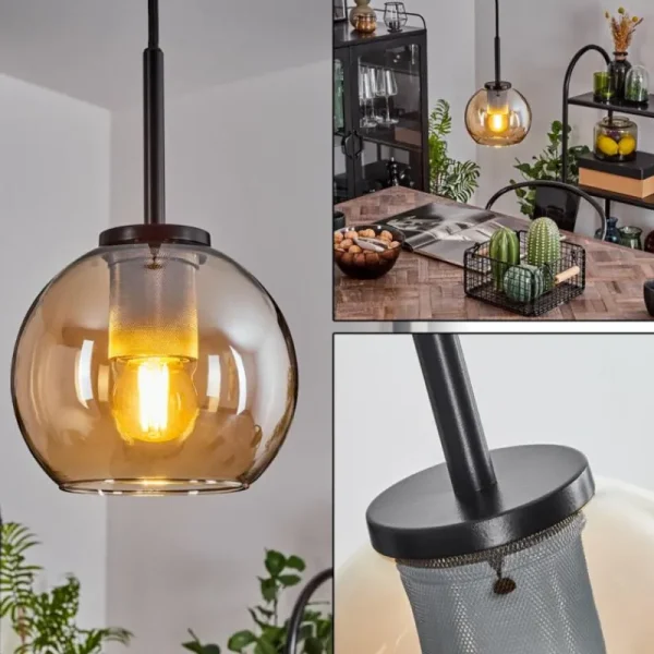 hofstein Suspension Verre 15 cm Koyoto Acier inoxydable, Noir, 1 lumière* Lampes En Verre