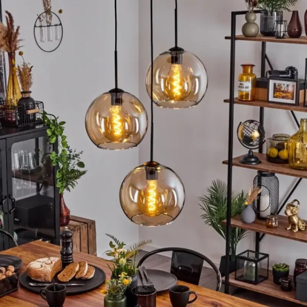 hofstein Suspension Verre 25 cm Koyoto Ambre, 3 lumières* Lampes En Verre