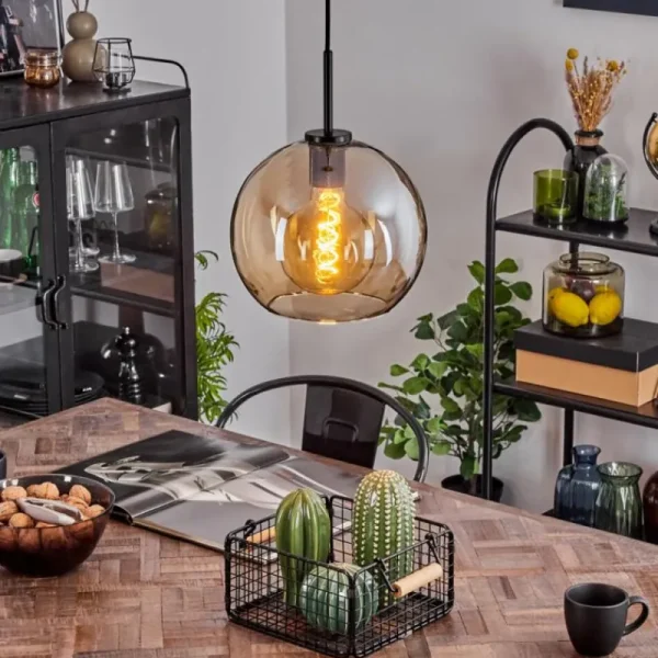 hofstein Suspension Verre 25 cm Koyoto Acier inoxydable, Noir, 1 lumière* Lampes En Verre