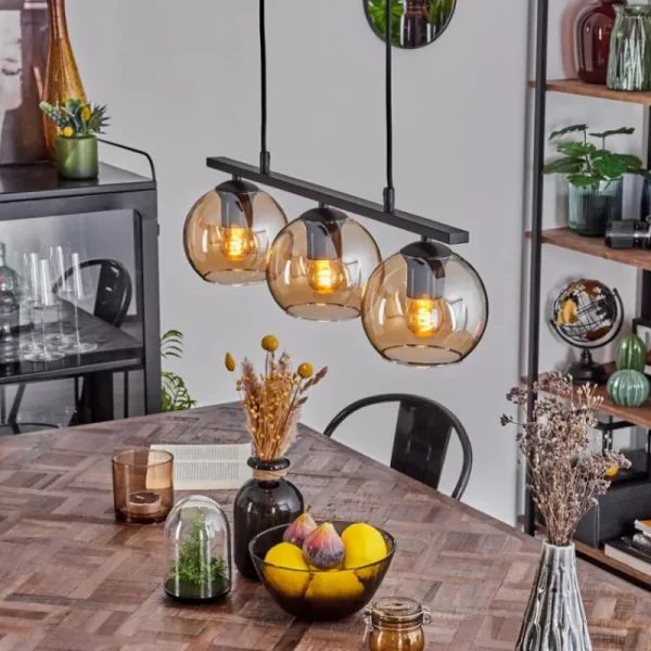 hofstein Suspension Verre 15 cm Koyoto Ambre, 3 lumières* Lampes En Verre
