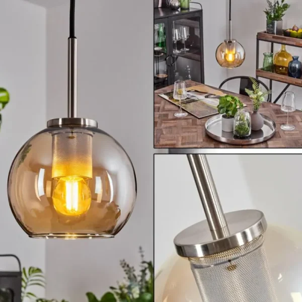 hofstein Suspension Verre 15 cm Koyoto Noir, Argenté, 1 lumière* Lampes En Verre