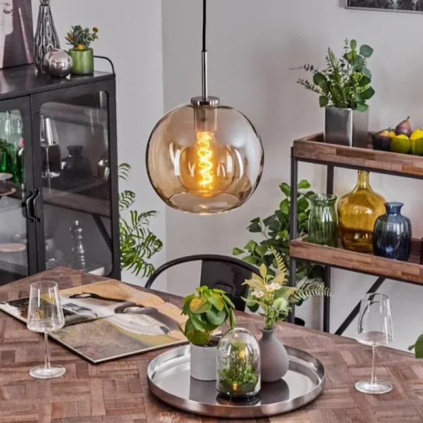 hofstein Suspension Verre 25 cm Koyoto Noir, Argenté, 1 lumière* Lampes En Verre