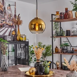 hofstein Suspension Verre 20 cm Koyoto Or, Noir, 1 lumière* Lampes En Verre