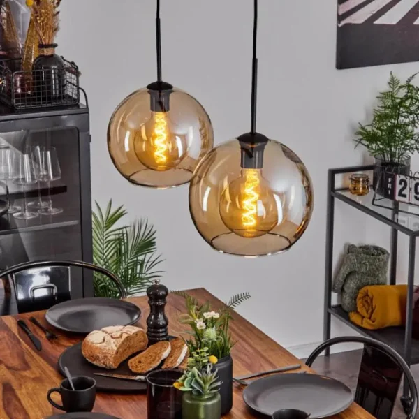 hofstein Suspension Verre 25 cm Koyoto Ambre, 2 lumières* Lampes En Verre