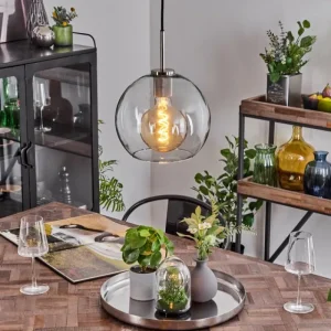 hofstein Suspension Verre 25 cm Koyoto Noir, Argenté, 1 lumière* Lampes En Verre