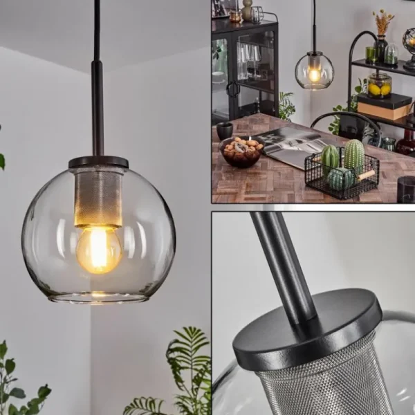 hofstein Suspension Verre 15 cm Koyoto Acier inoxydable, Noir, 1 lumière* Lampes En Verre