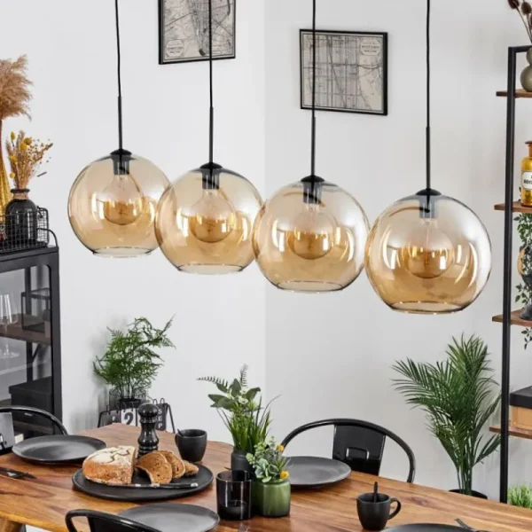 hofstein Suspension Verre 30 cm Koyoto Ambre, 4 lumières* Lampes En Verre