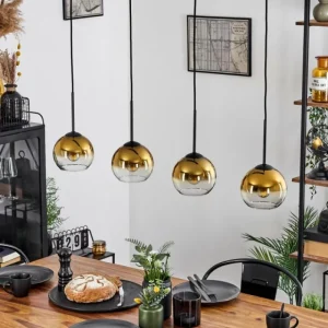 hofstein Suspension Verre 15 cm Koyoto Or, Clair, 4 lumières* Lampes En Verre