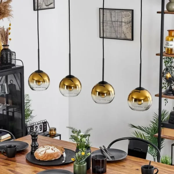 hofstein Suspension Verre 15 cm Koyoto Or, Clair, 4 lumières* Lampes En Verre