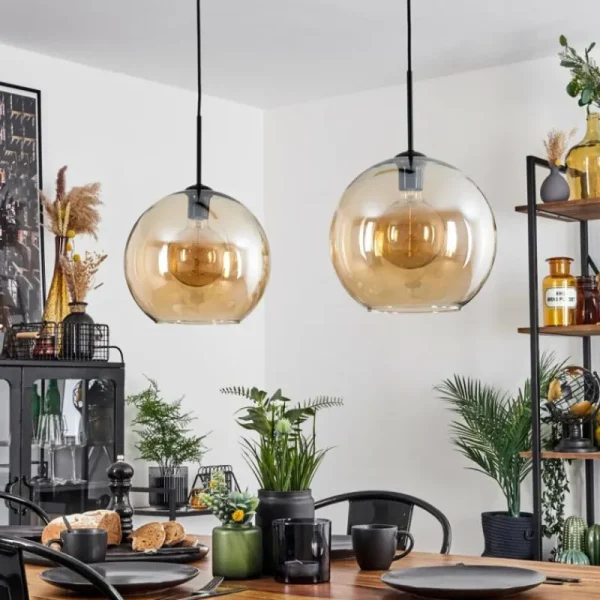 hofstein Suspension Verre 30 cm Koyoto Ambre, 2 lumières* Lampes En Verre