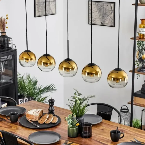 hofstein Suspension Verre 15 cm Koyoto Or, Clair, 5 lumières* Lampes En Verre